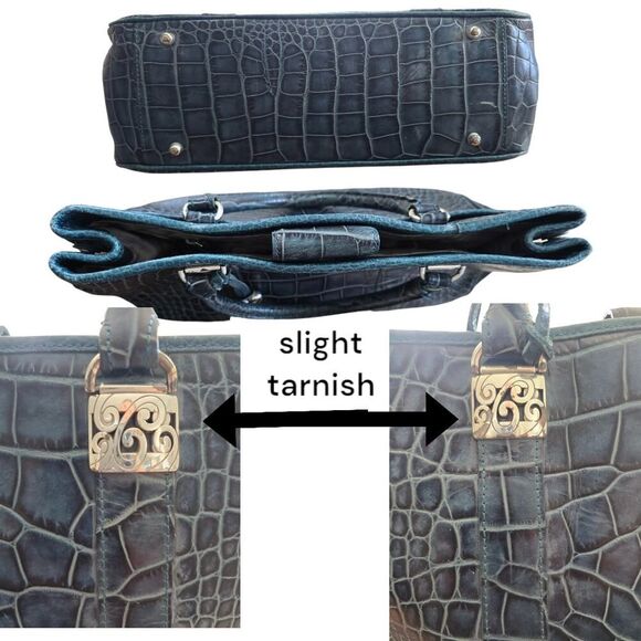 Brighton Turquoise Teal Monroe Croc Embossed Leather Top-Handle Purse Bag Womens - Picture 6 of 7